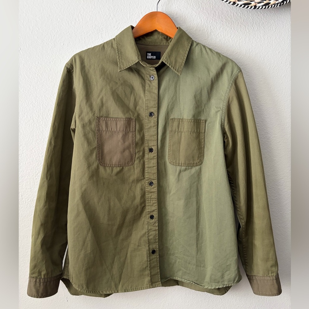 The Kooples Olive Green Two-Tone Khaki Button Down Shirt Women’s Large EU 3